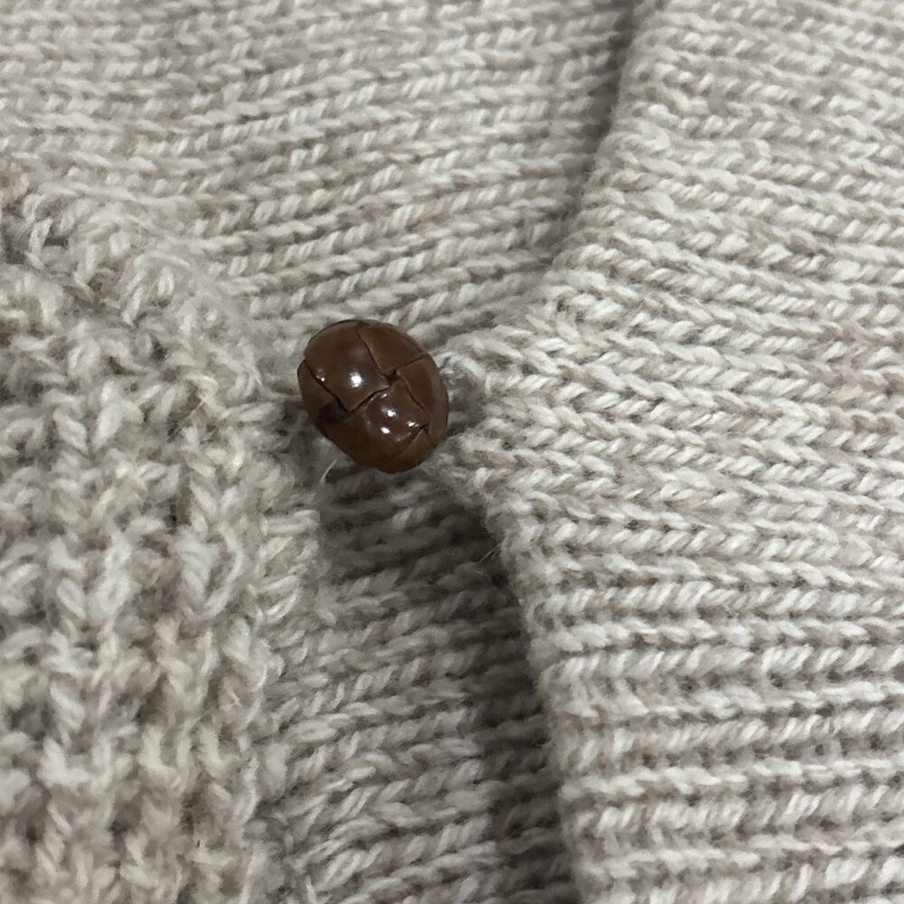 Vintage Woolrich Sweater Mens Large Tan Neutral Tweed Blend Wooden Button - Picture 2 of 7